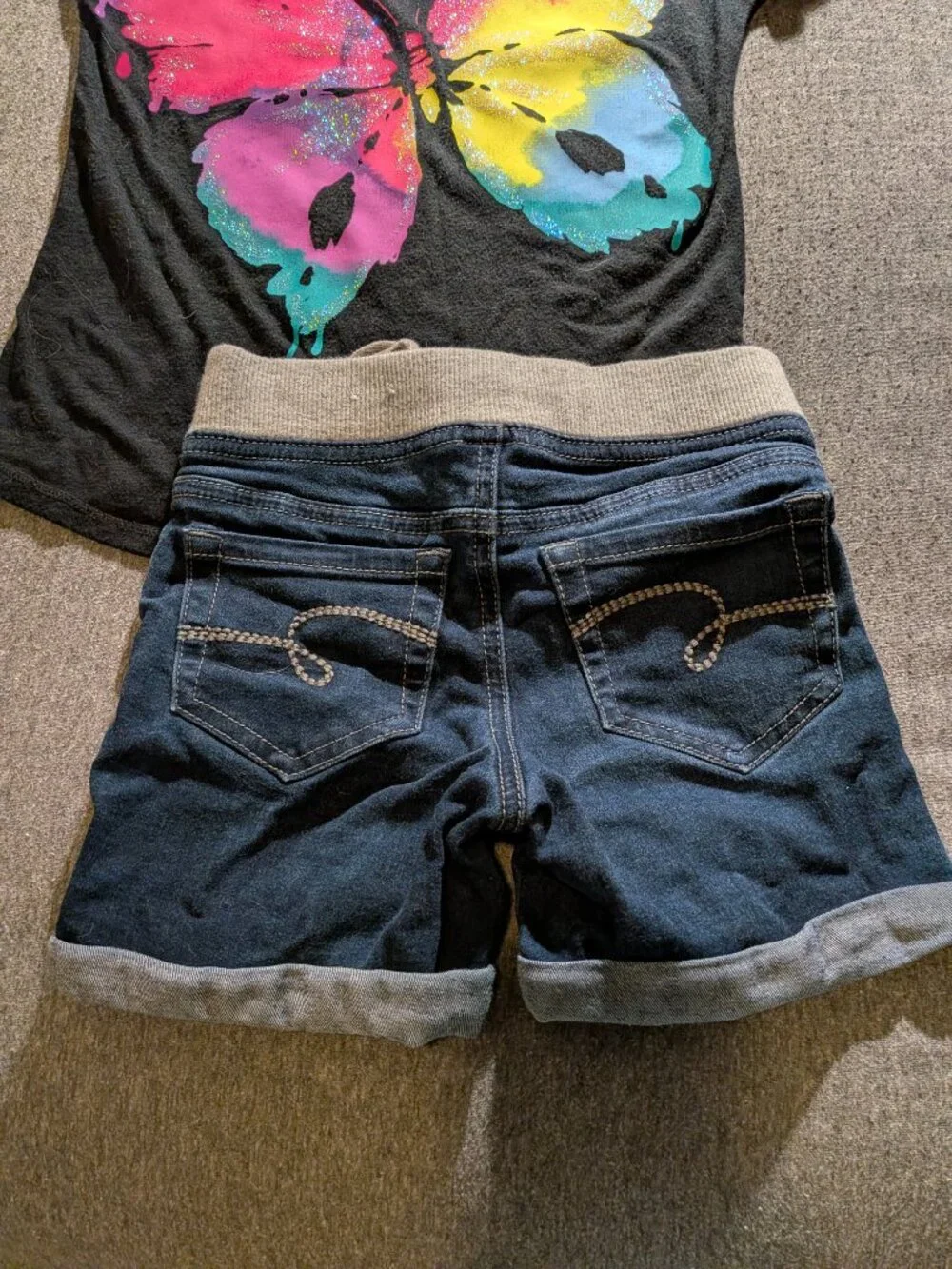 Justice Girls Size 6 2pc Set Butterfly Graphic Tee Denim Shorts Cuffed
